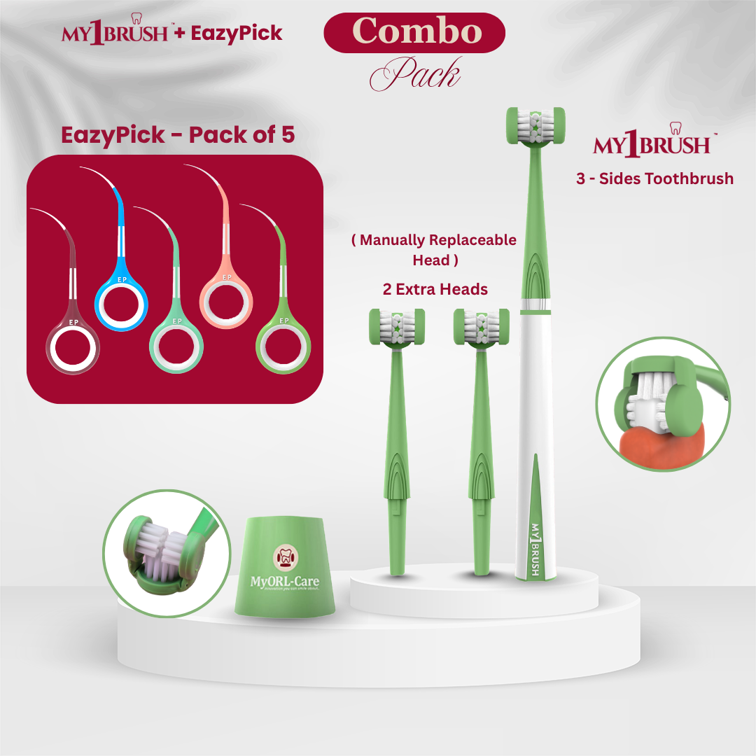 Combo - My1Brush (3 Sided Toothbrush) + Eazypick (Toothpicks)