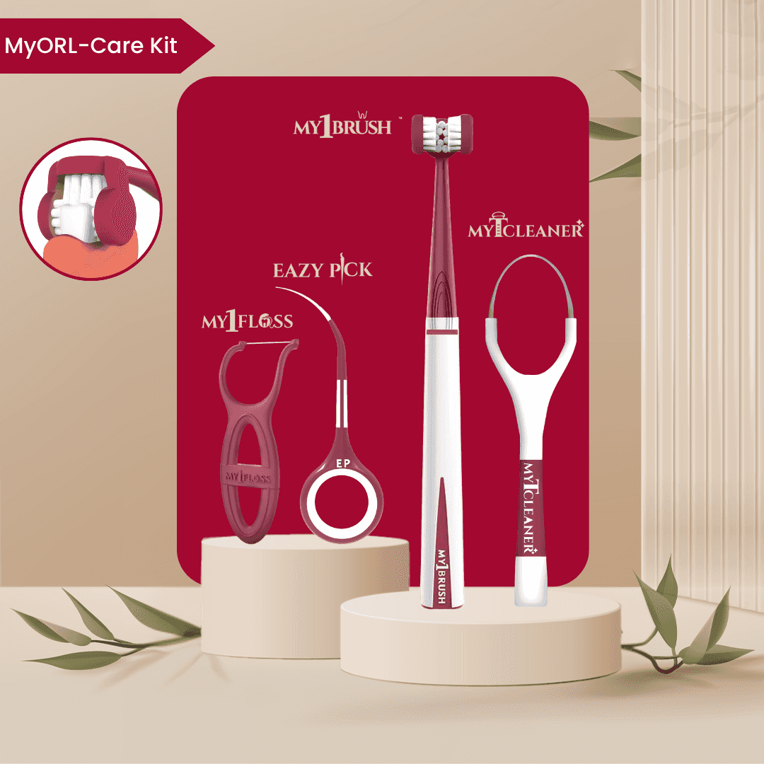 MyOrl-Care Kit (3-Sided Toothbrush, Floss Picks, Tounge Cleaner, Toothpicks)