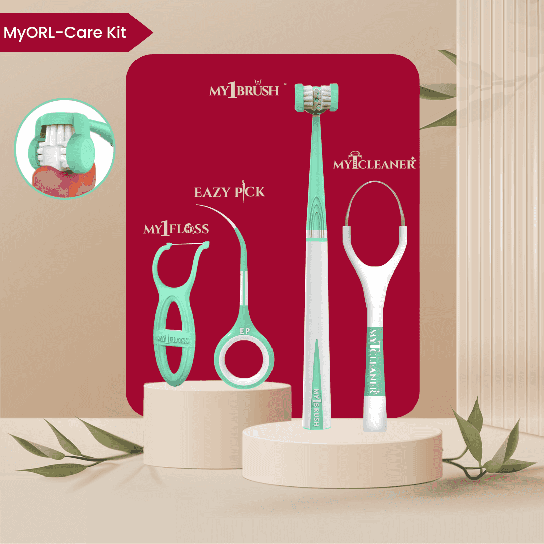 MyOrl-Care Kit (3-Sided Toothbrush, Floss Picks, Tounge Cleaner, Toothpicks)
