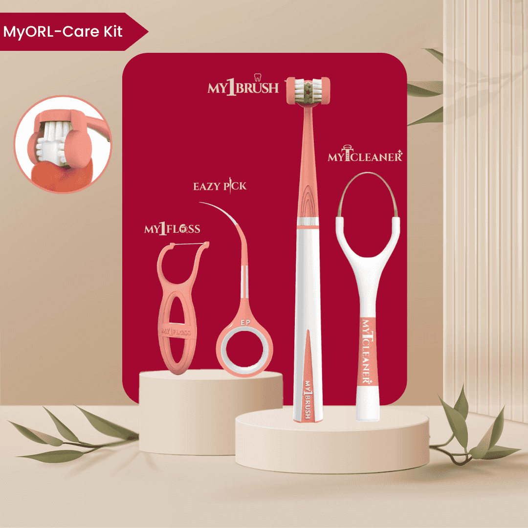 MyOrl-Care Kit (3-Sided Toothbrush, Floss Picks, Tounge Cleaner, Toothpicks)