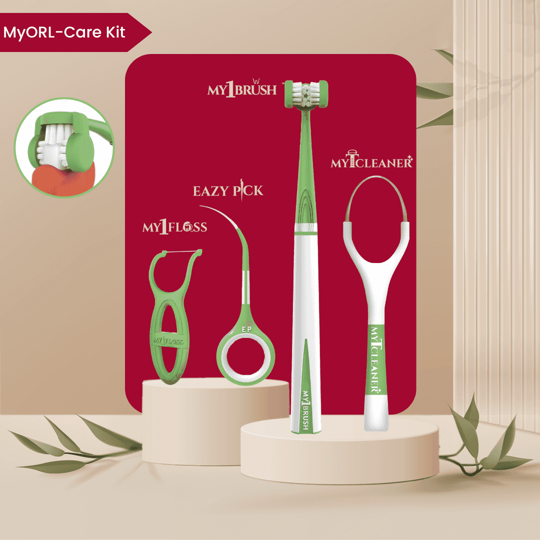 MyOrl-Care Kit (3-Sided Toothbrush, Floss Picks, Tounge Cleaner, Toothpicks)