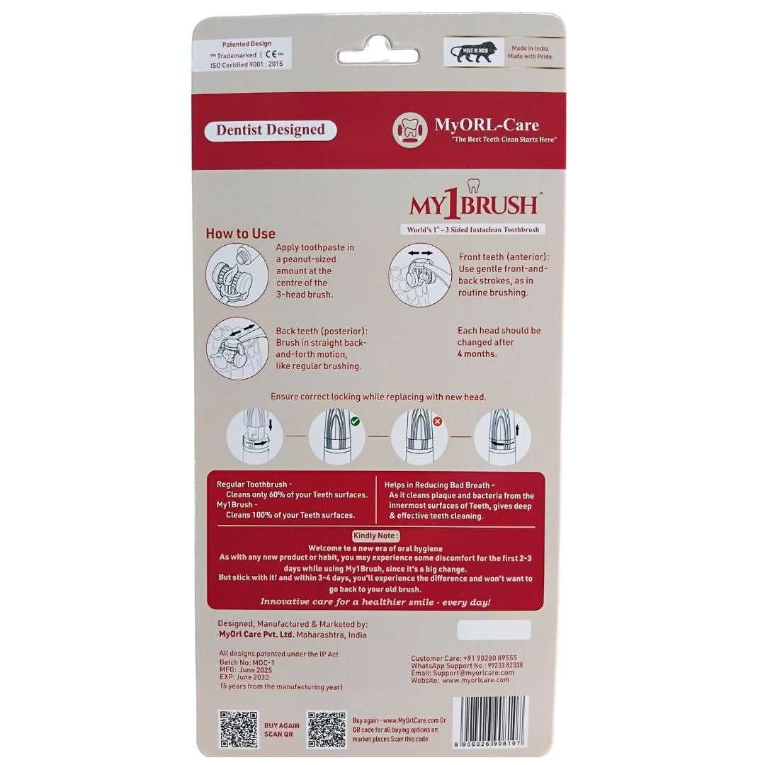 My1Brush - Couple Pack | World's First 3 Sided Insta Clean Manual Toothbrush