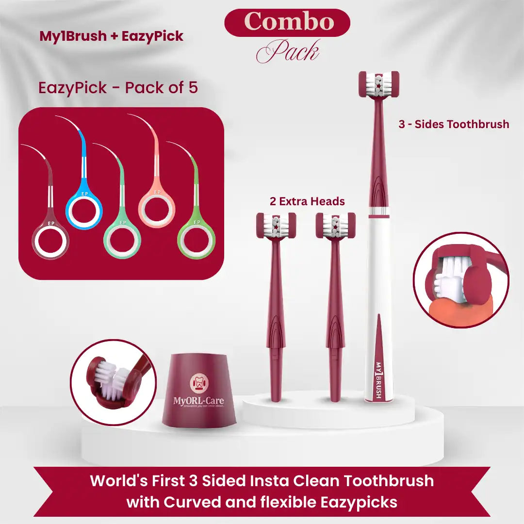 Combo - My1Brush (3 Sided Toothbrush) + Eazypick (Toothpicks)