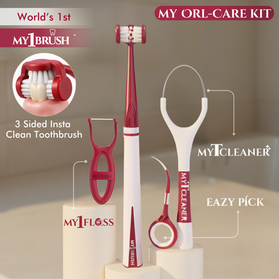 MyOrl-Care Kit (3-Sided Manual Toothbrush, Floss Picks, Tongue Cleaner, Toothpicks)