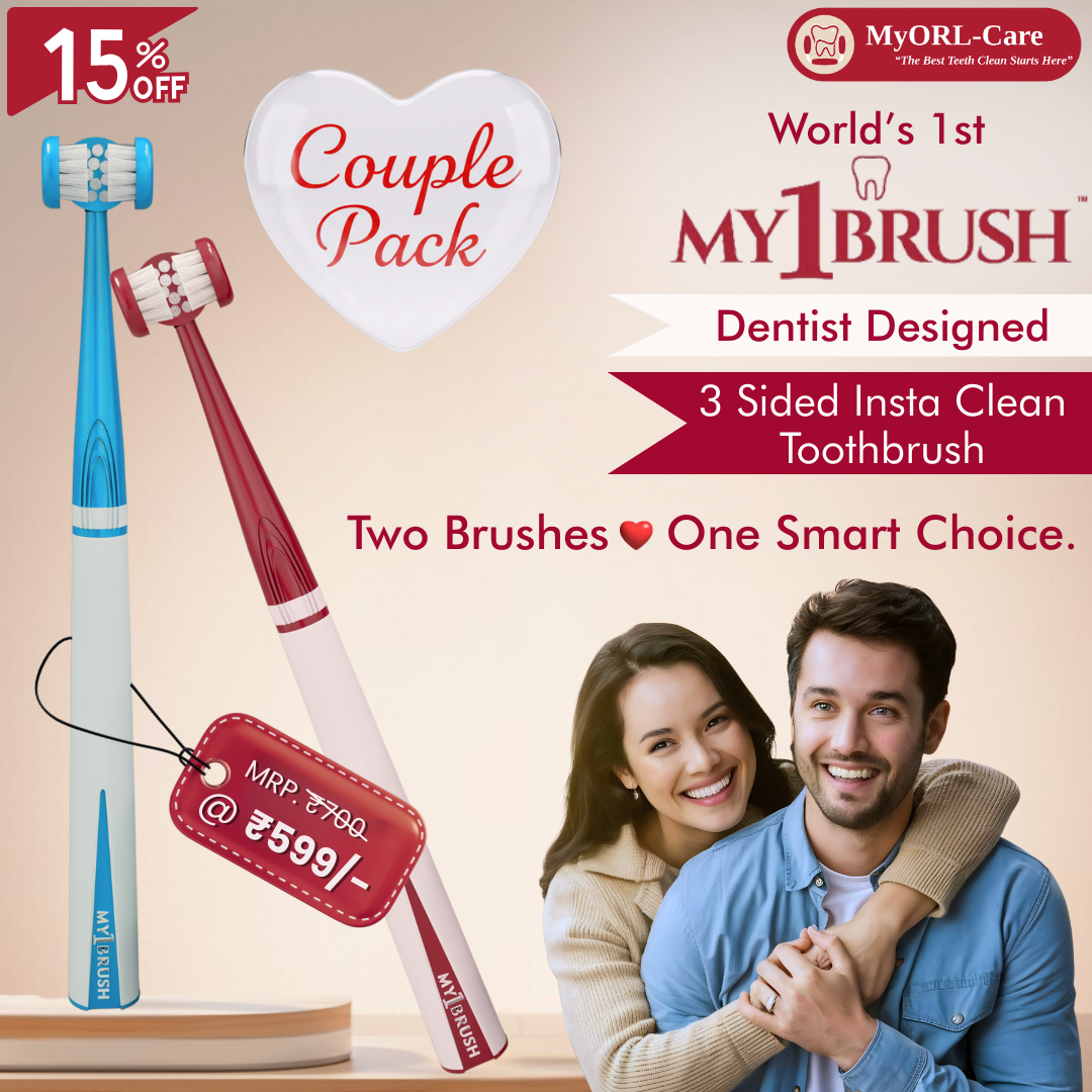 My1Brush - Couple Pack | World's First 3 Sided Insta Clean Manual Toothbrush