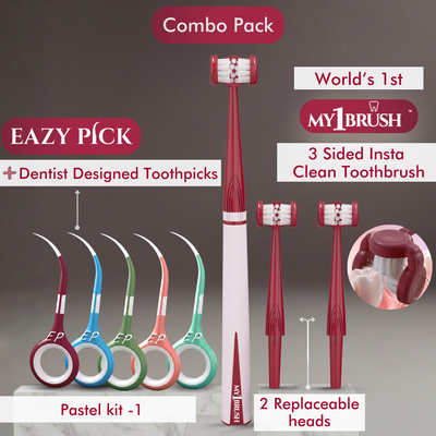 Combo - My1Brush (3 Sided Manual Toothbrush) + Eazypick (Toothpicks)
