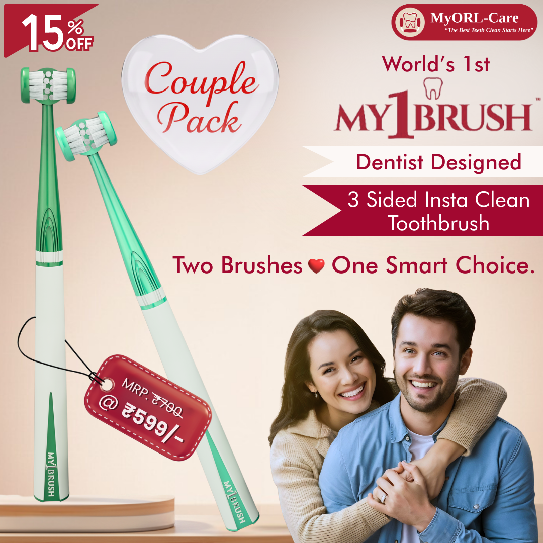 My1Brush - Couple Pack | World's First 3 Sided Insta Clean Manual Toothbrush