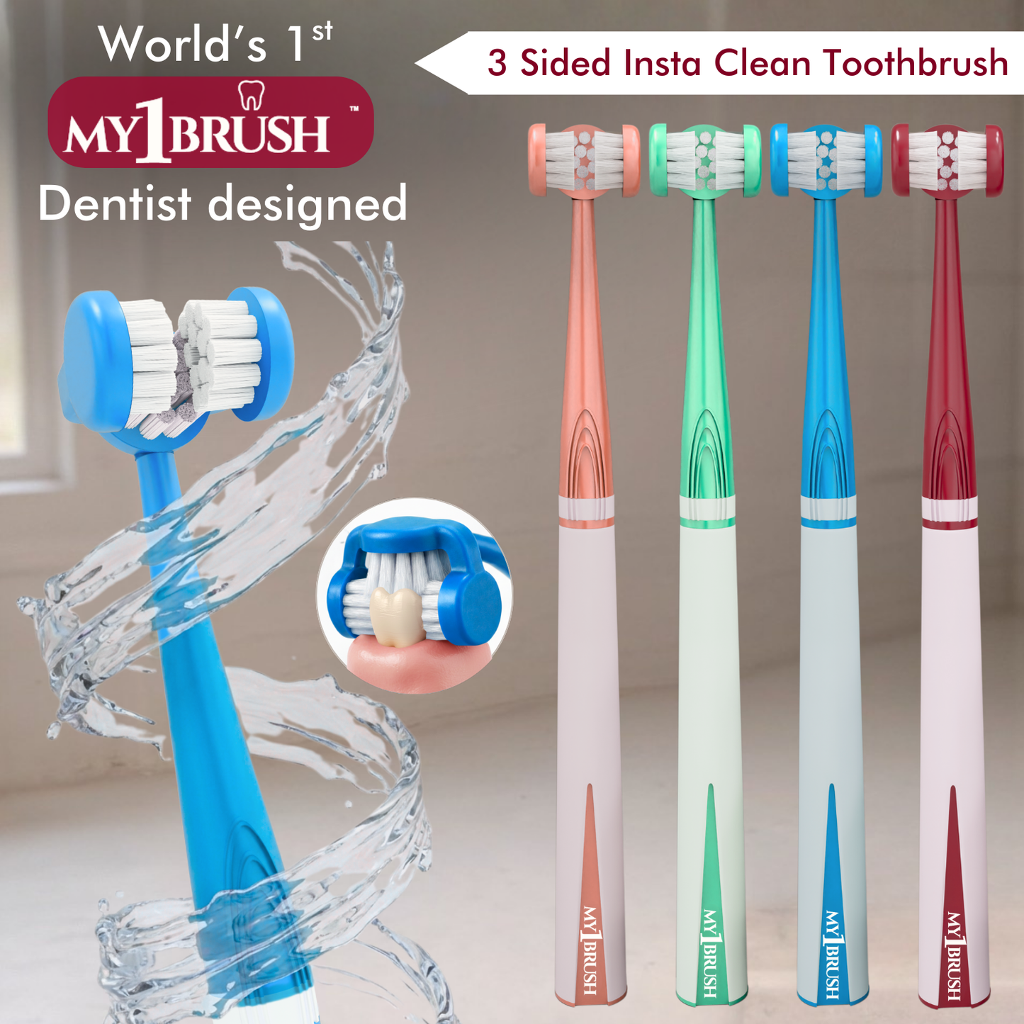 My1Brush Family Pack (4 Brushes) + Free Tongue Cleaner | Super Saver Pack