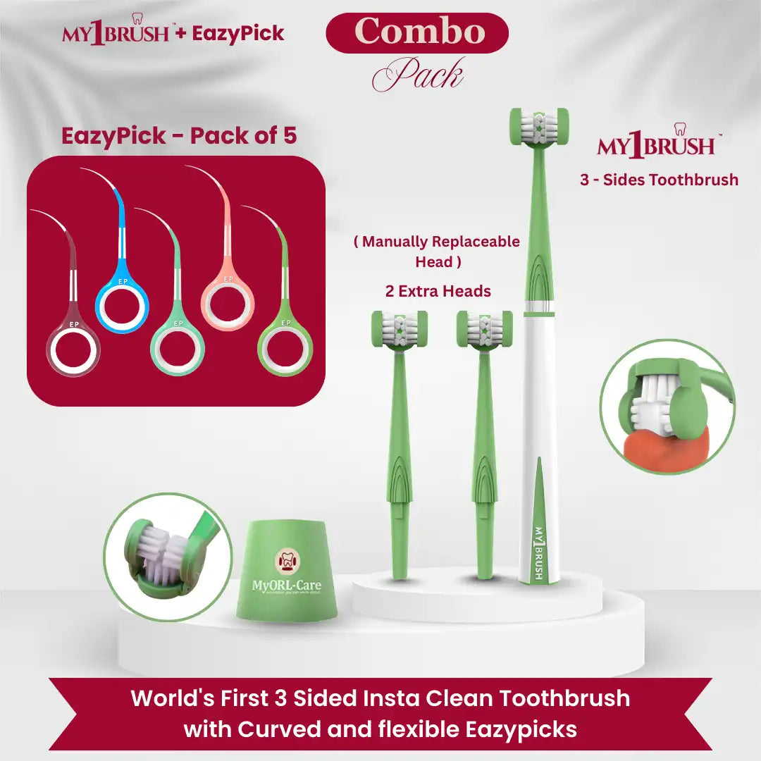 Combo - My1Brush (3 Sided Toothbrush) + Eazypick (Toothpicks)