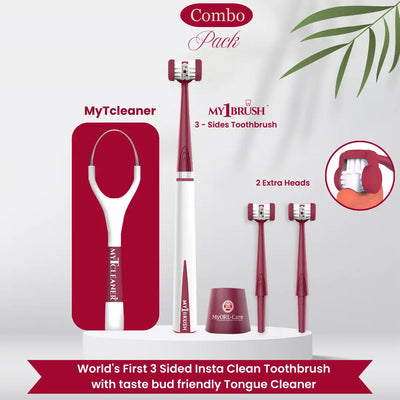 Combo - My1Brush (3 Sided Toothbrush + MyTCleaner ( Tongue Cleaner)