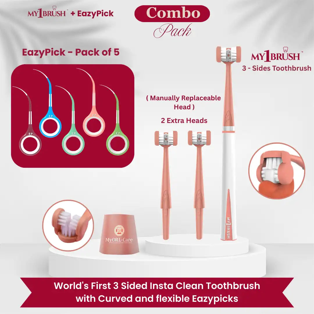 Combo - My1Brush (3 Sided Toothbrush) + Eazypick (Toothpicks)