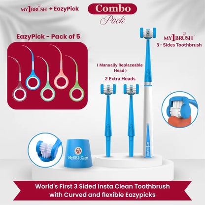 Combo - My1Brush (3 Sided Toothbrush) + Eazypick (Toothpicks)