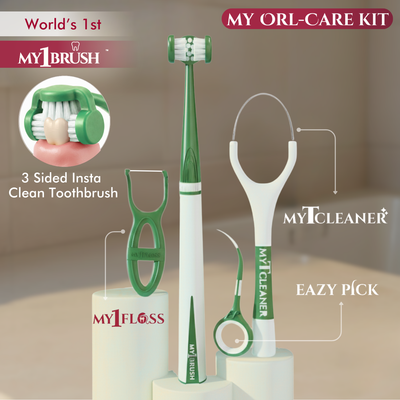 MyOrl-Care Kit (3-Sided Manual Toothbrush, Floss Picks, Tongue Cleaner, Toothpicks)