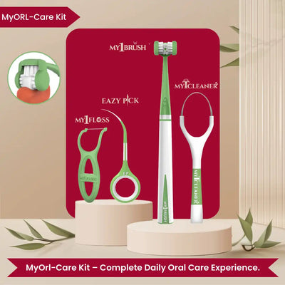 MyOrl-Care Kit (3-Sided Toothbrush, Floss Picks, Tongue Cleaner, Toothpicks)