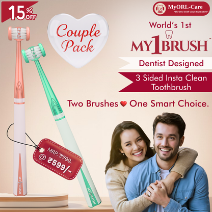 My1Brush - Couple Pack | World's First 3 Sided Insta Clean Manual Toothbrush