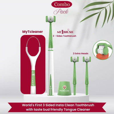 Combo - My1Brush (3 Sided Toothbrush + MyTCleaner ( Tongue Cleaner)