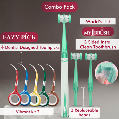 Combo - My1Brush (3 Sided Manual Toothbrush) + Eazypick (Toothpicks)