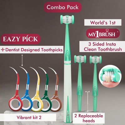 Combo - My1Brush (3 Sided Manual Toothbrush) + Eazypick (Toothpicks)