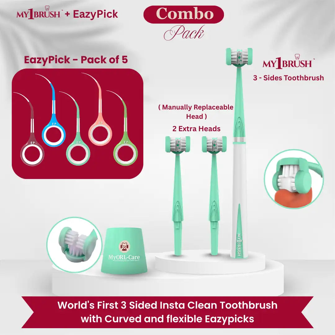 Combo - My1Brush (3 Sided Toothbrush) + Eazypick (Toothpicks)
