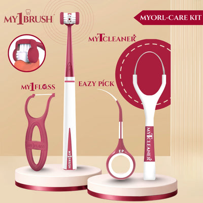 MyOrl-Care Kit (3-Sided Toothbrush, Floss Picks, Tongue Cleaner, Toothpicks)