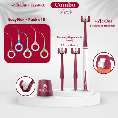 Combo - My1Brush (3 Sided Toothbrush) + Eazypick (Toothpicks)