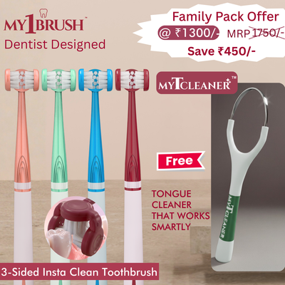 My1Brush Family Pack (4 Brushes) + Free Tongue Cleaner | Super Saver Pack