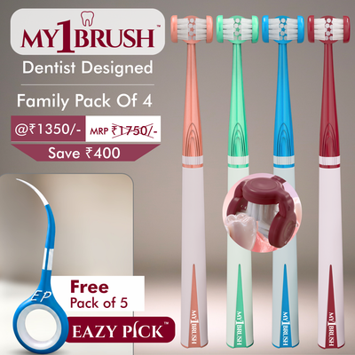 My1Brush Family Pack (4 Brushes) + Free EazyPick (Pack of 5) | Super Saver Pack