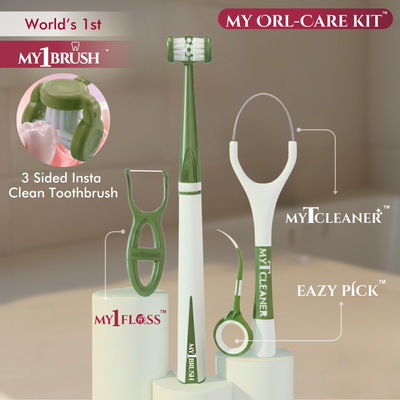 MyOrl-Care Kit (3-Sided Manual Toothbrush, Floss Picks, Tongue Cleaner, Toothpicks)