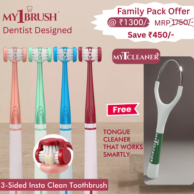 My1Brush Family Pack (4 Brushes) + Free Tongue Cleaner | Super Saver Pack