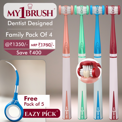 My1Brush Family Pack (4 Brushes) + Free EazyPick (Pack of 5) | Super Saver Pack