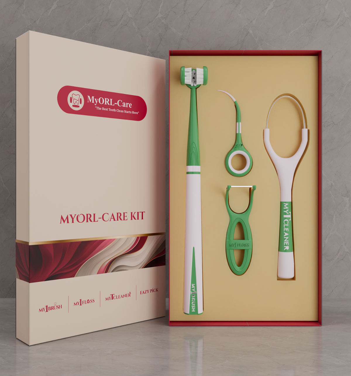 My Orl-Care Kit - Complete Daily Oral Hygiene Kit (3-Sided Manual Ultra Soft Bristle Toothbrush, Floss Picks, Tongue Cleaner, Toothpicks)