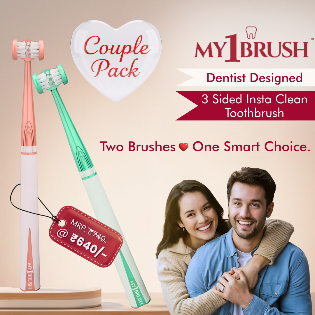 My1Brush - Couple Pack | Innovative 3 Sided Insta Clean Manual Soft Bristle Toothbrush
