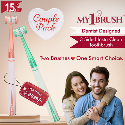 My1Brush - Couple Pack | Innovative 3 Sided Insta Clean Manual Soft Bristle Toothbrush
