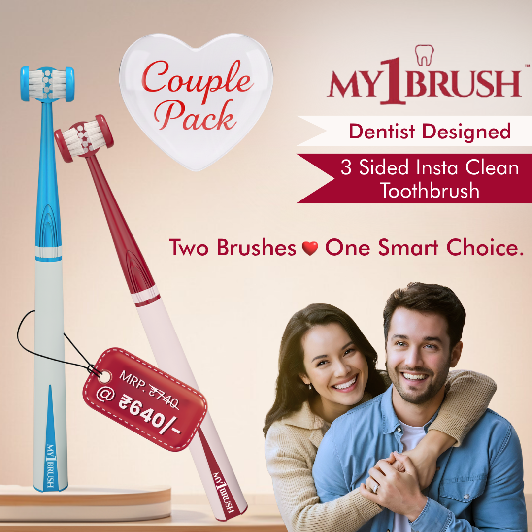 My1Brush - Couple Pack | Innovative 3 Sided Insta Clean Manual Soft Bristle Toothbrush