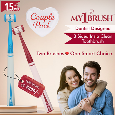 My1Brush - Couple Pack | Innovative 3 Sided Insta Clean Manual Soft Bristle Toothbrush