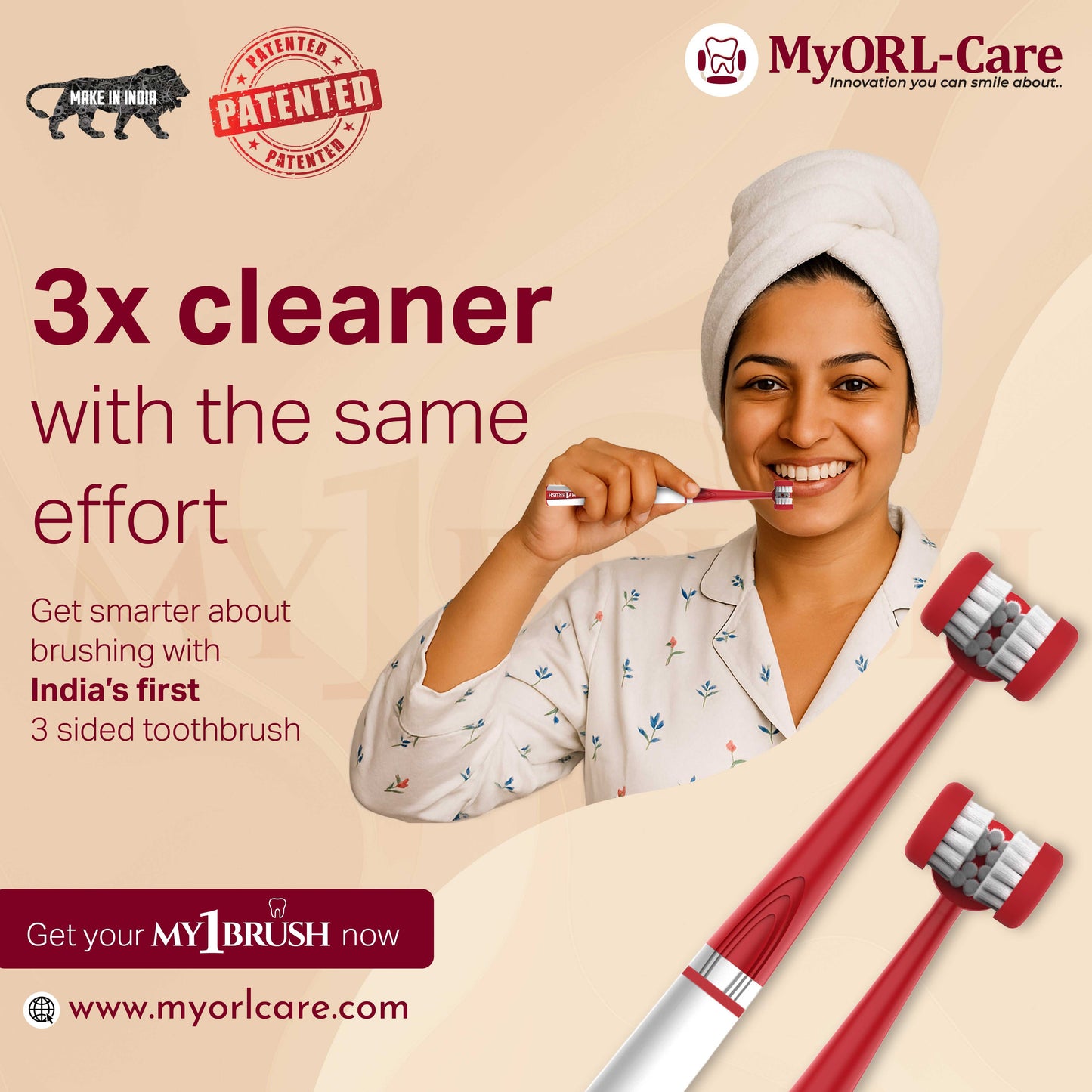Combo - My1Brush (3 Sided Manual Toothbrush + MyTCleaner ( Tongue Cleaner)