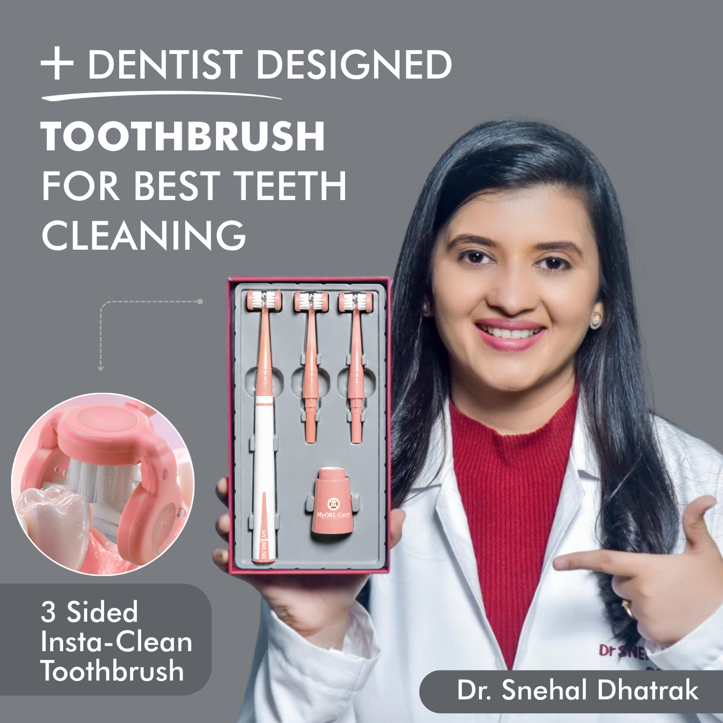 Combo - My1Brush (3 Sided Manual Ultra Soft Bristle Toothbrush + MyTCleaner ( Tongue Cleaner)