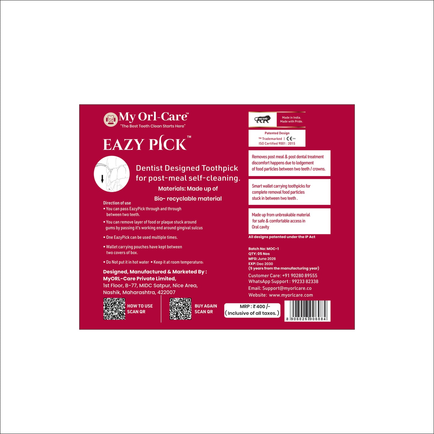My1Brush Family Pack (4 Ultra Soft Bristle Brushes) + Free EazyPick (Pack of 5) | Super Saver Pack