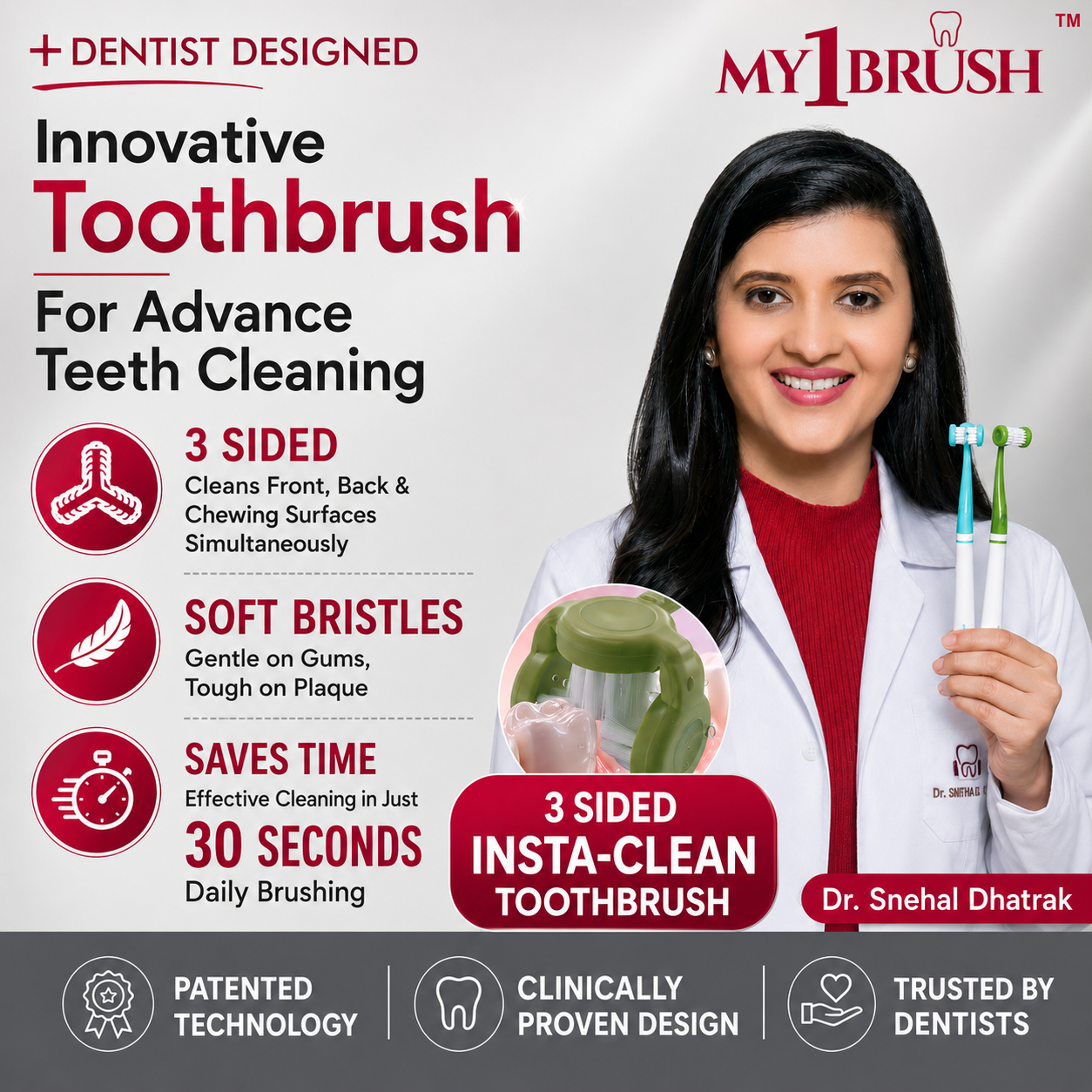 My1Brush - Couple Pack | Innovative 3 Sided Insta Clean Manual Soft Bristle Toothbrush
