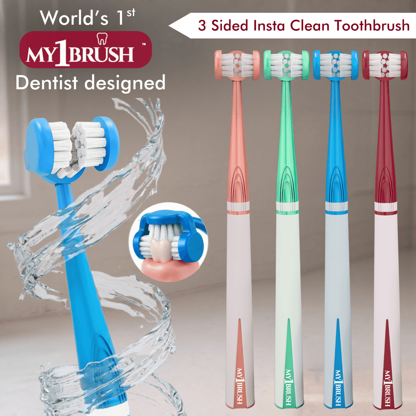 My1Brush Family Pack (4 Brushes) + Free Tongue Cleaner | Super Saver Pack