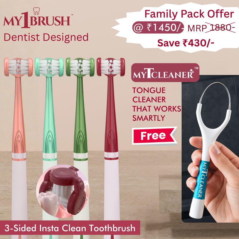My1Brush Family Pack (4 Ultra Ultra Soft Bristle Brushes) + Free Tongue Cleaner | Super Saver Pack