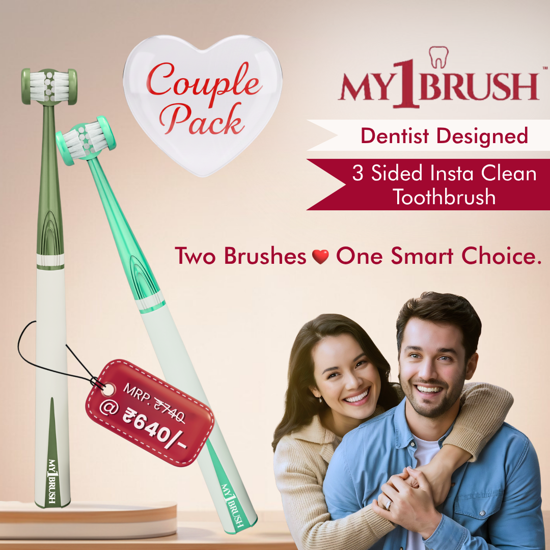 My1Brush - Couple Pack | Innovative 3 Sided Insta Clean Manual Soft Bristle Toothbrush
