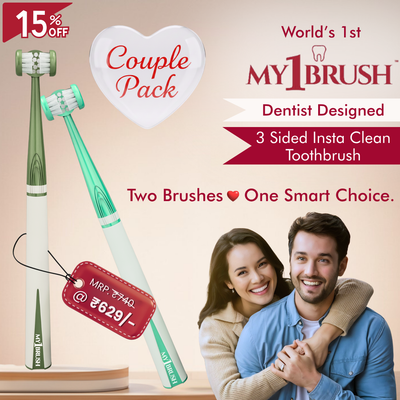 My1Brush - Couple Pack | World's First 3 Sided Insta Clean Manual Ultra Soft Bristle Toothbrush