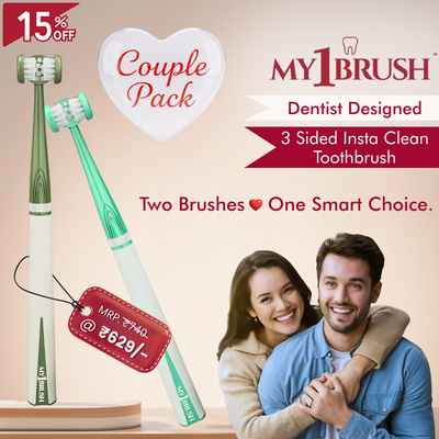 My1Brush - Couple Pack | Innovative 3 Sided Insta Clean Manual Soft Bristle Toothbrush