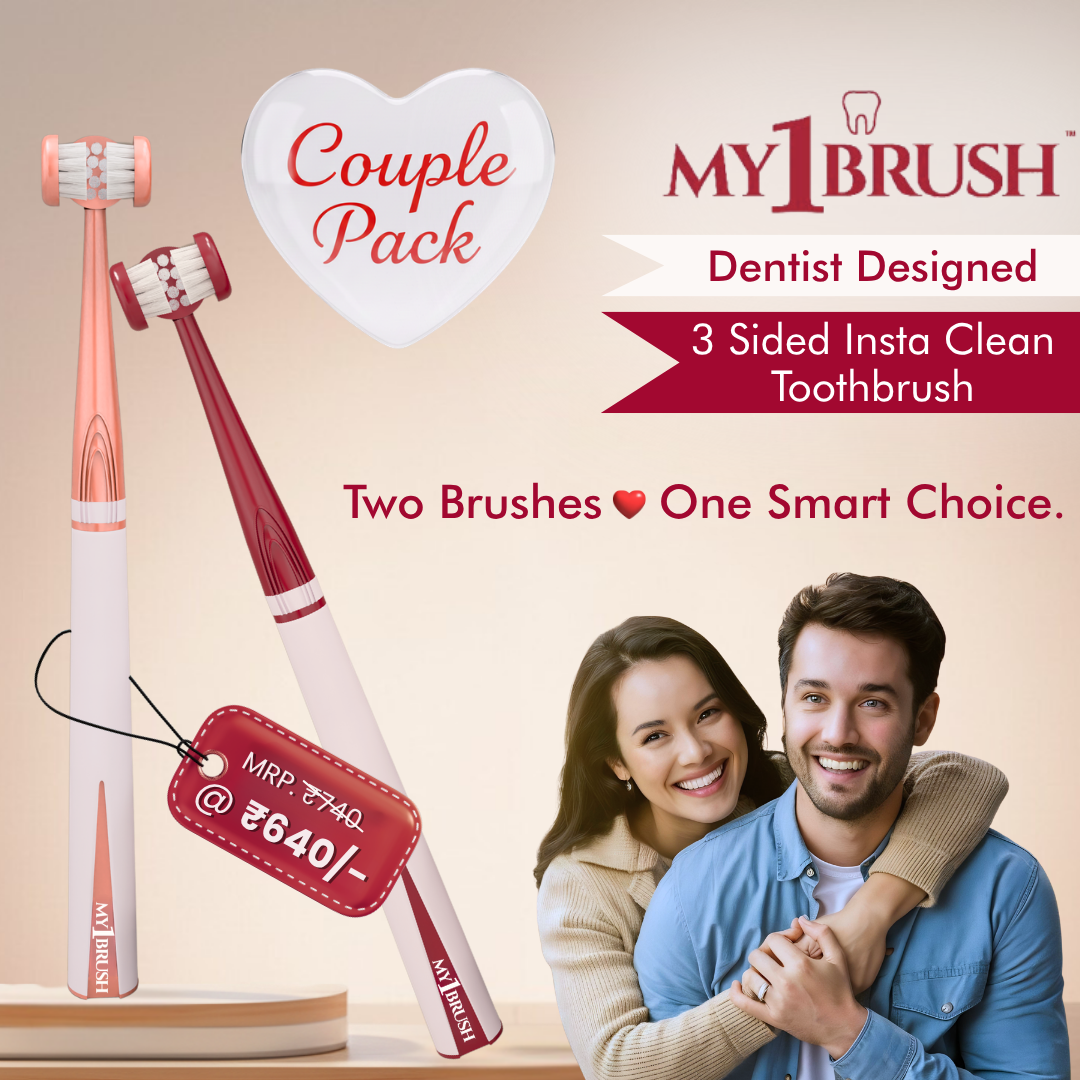 My1Brush - Couple Pack | Innovative 3 Sided Insta Clean Manual Soft Bristle Toothbrush