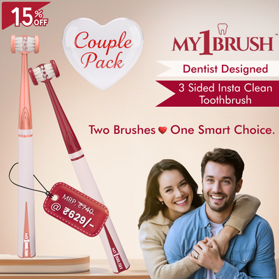 My1Brush - Couple Pack | Innovative 3 Sided Insta Clean Manual Soft Bristle Toothbrush